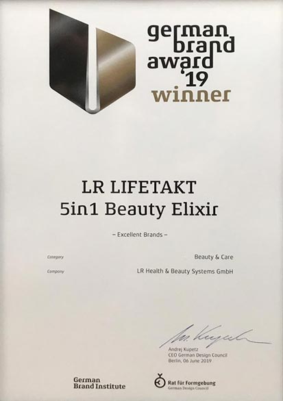 German Brand Award Beauty Elixir LR